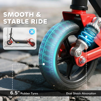 Foldable Kids Electric Scooter with LCD Display, Dual Shock Absorption, Up to 15 KM/H, Max Range 6 KM for Age 6-14, Red