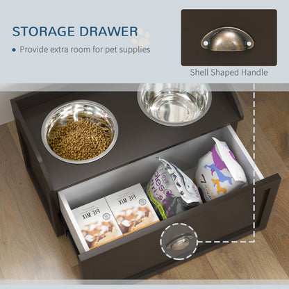 Stainless Steel Raised Dog Bowls, with 21L Storage Drawer for Large Dogs - Brown