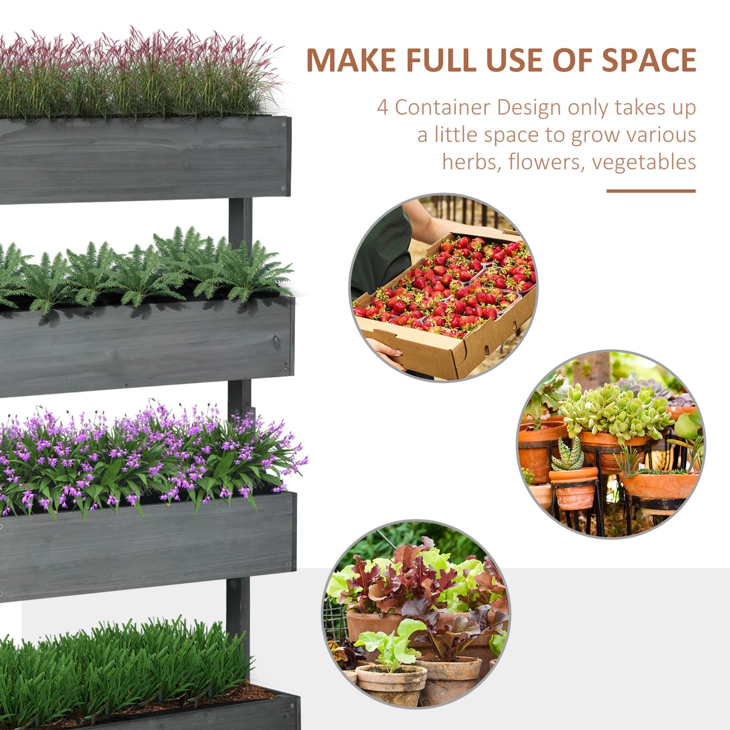 Four-Tier Basket Wooden Plant Stand - Grey