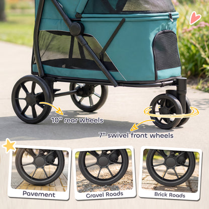 Dog Stroller, 3 Wheels Pet Stroller with Dual Entry, Easy One-Click Quick Fold, Mesh Windows, Washable Cushion