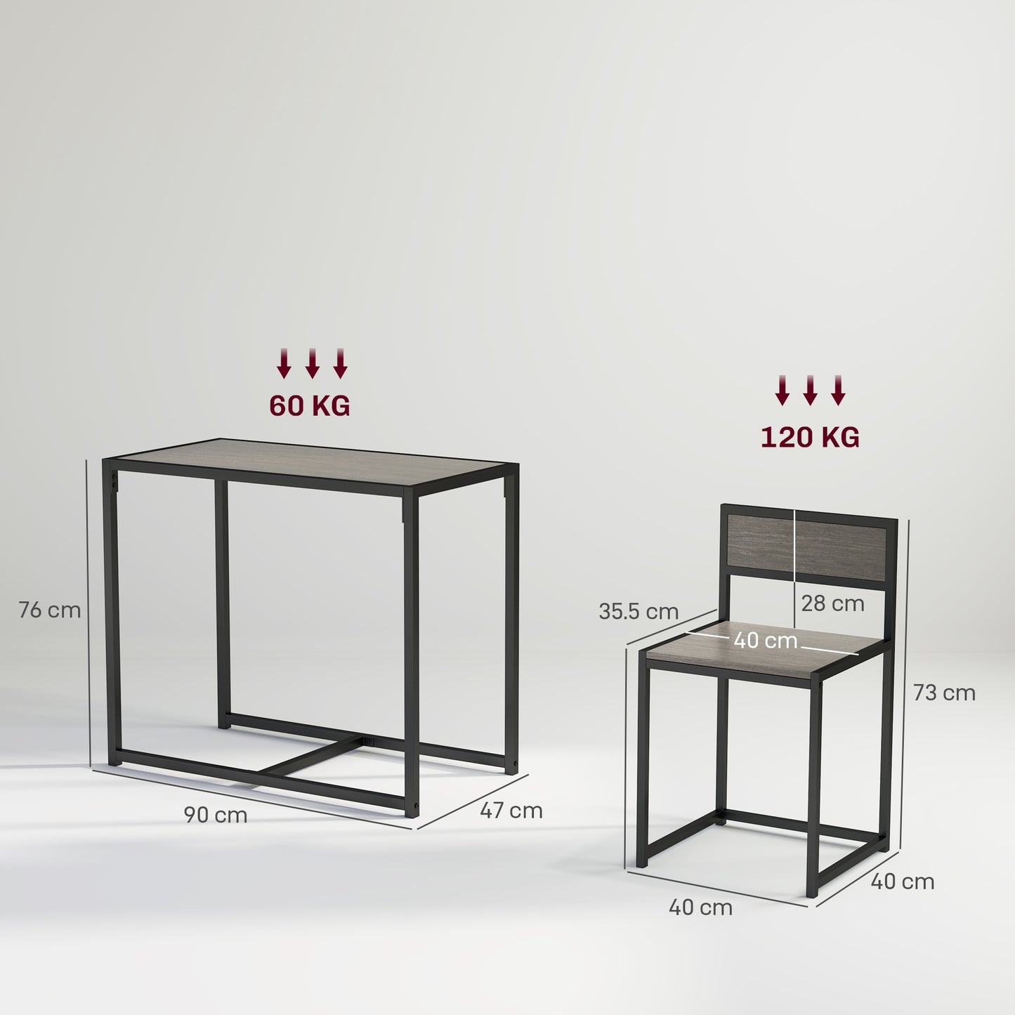 Dining Table and Chairs Set 2, Dining Room Sets, Rectangular Space Saving Table and 2 Chairs for Compact Kitchens