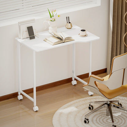 Small Folding Desk, with Wheels - White Wood-Effect