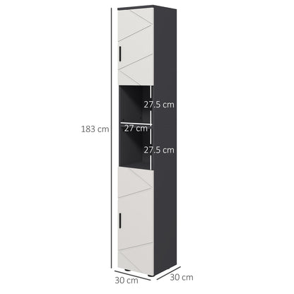 Line Embossed Tall Bathroom Storage Cabinet with Three-position Adjustable Shelves for Minimalist Style - Grey