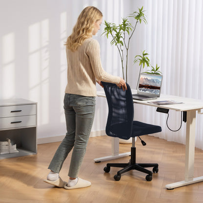 Computer Desk Chair, Mesh Office Chair with Adjustable Height and Swivel Wheels, Armless Study Chair, Dark Grey