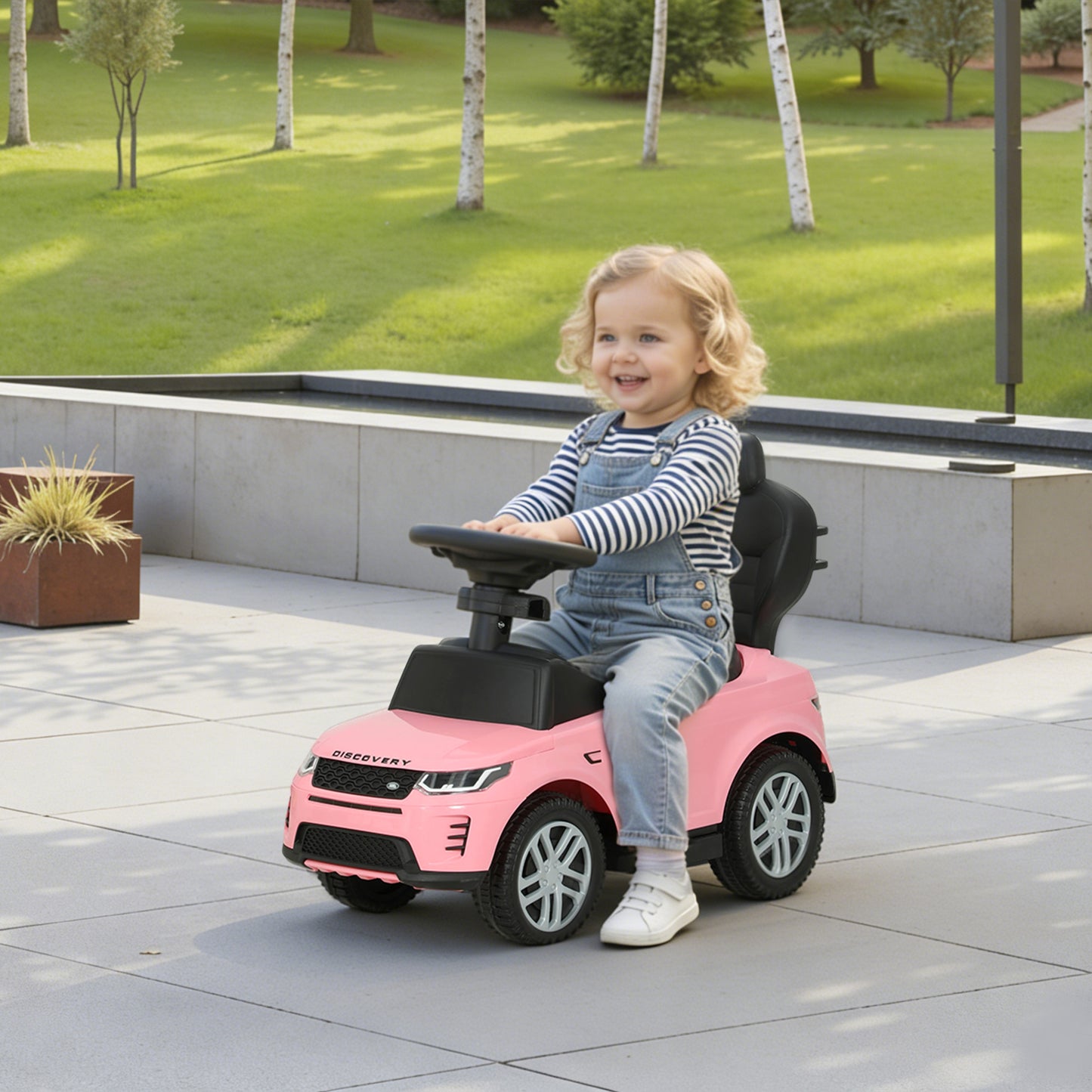 Land Rover Discovery Licensed Baby Push Car, 2-in-1 Ride on Car with Push Handle and Safety Guardrail, Pink