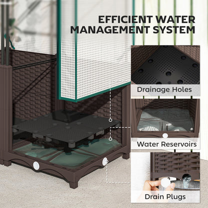 Raised Garden Bed with Trellis, Plastic Planter Box with PE Cover, Drainage Holes