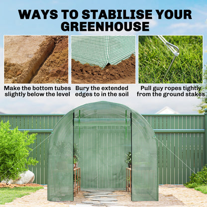Walk-In Garden Polytunnel Greenhouse with Steel Frame, PE Cover, Roll-Up Door and 4 Windows, 2.5 x 2m, Green