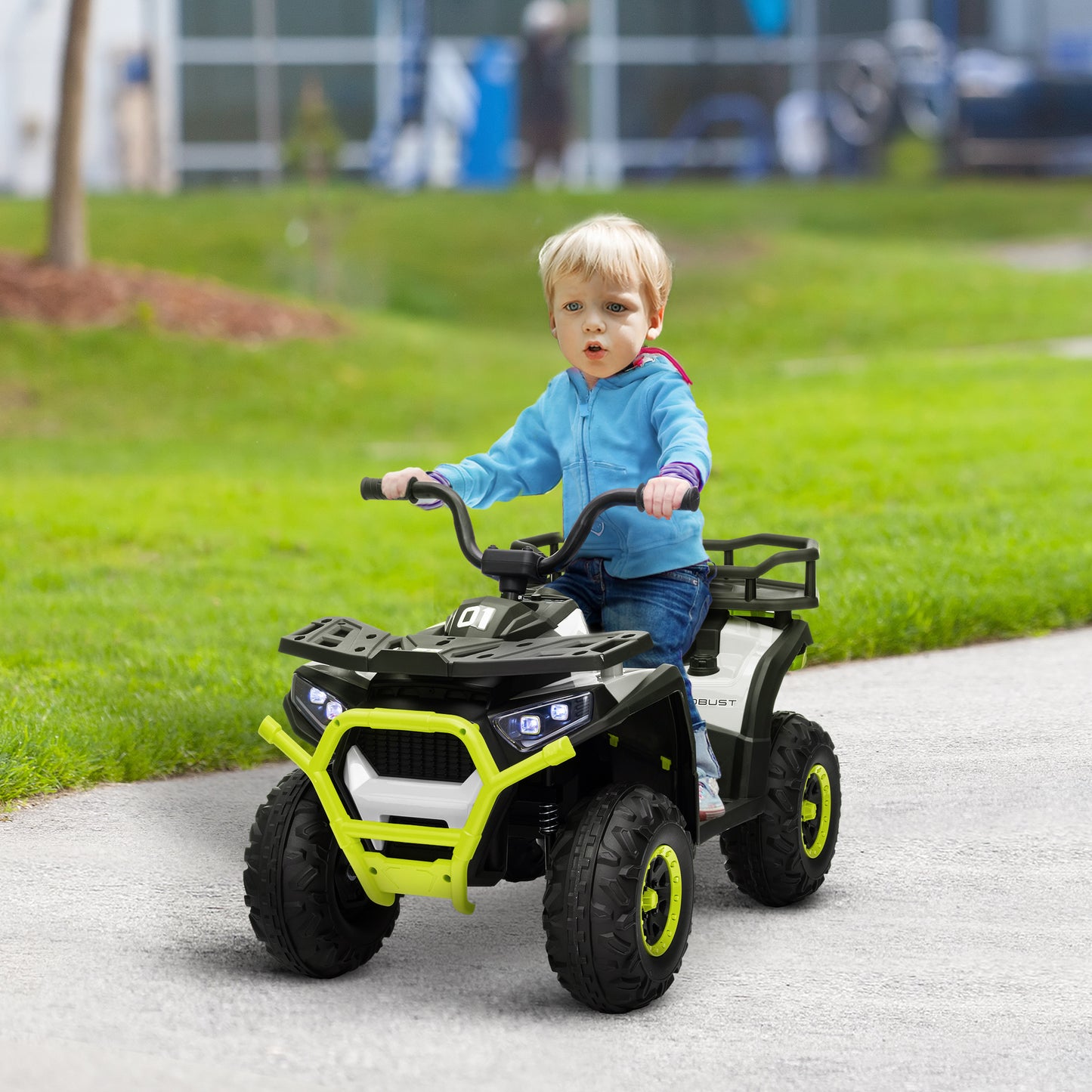 12V Kids Electric Ride on ATV, Battery-Powered Quad Bike w/ Spring Suspension, Forward Backward, Storage Basket, Green