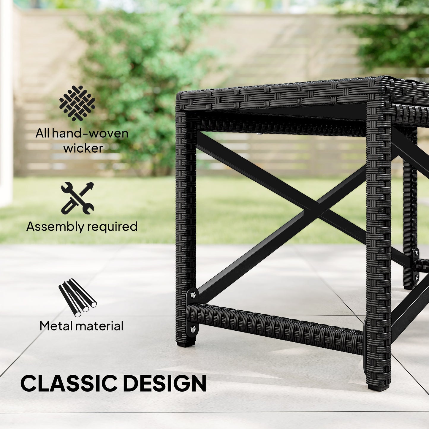 Outdoor Coffee Table Side Table with X-Shape Frame for Patio, Balcony, Black
