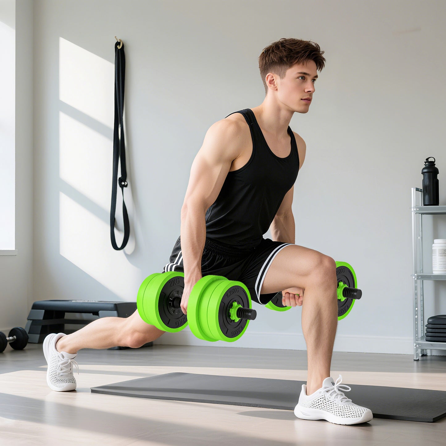 20kg 6-In-One Adjustable Weight Dumbbells Set, Barbell, Kettlebell, Push Up Stand - Green