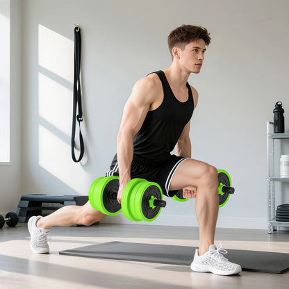 20kg 6-In-One Adjustable Weight Dumbbells Set, Barbell, Kettlebell, Push Up Stand - Green