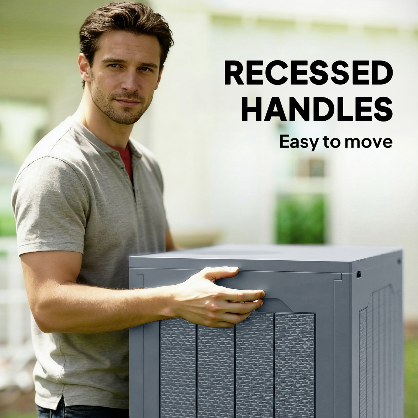 97L Plastic Garden Storage Box, Outdoor Storage Box with Handles, Waterproof Outdoor Storage Container, Light Grey