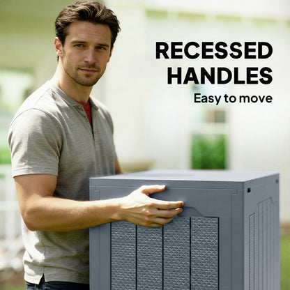 97L Plastic Garden Storage Box, Outdoor Storage Box with Handles, Waterproof Outdoor Storage Container, Light Grey