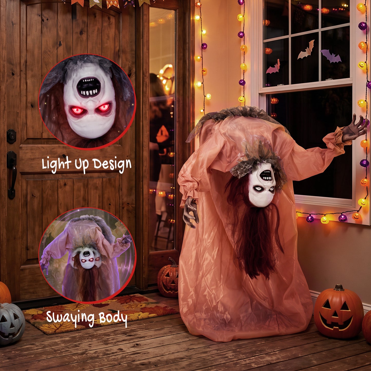Animated Halloween Ghost, Halloween Animatronics with Creepy Screams, Glowing Eyes, Sound/Touch Activated