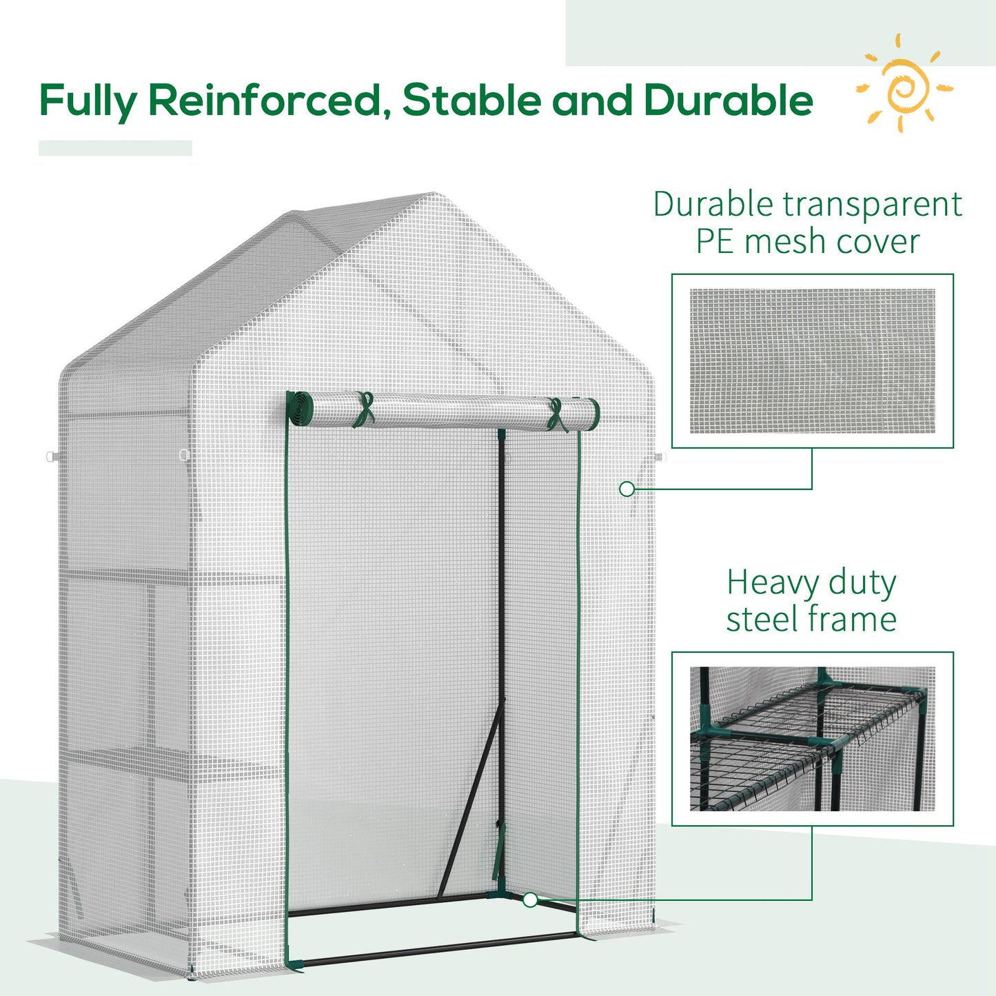 Walk In Greenhouse with 2 Tier Shelf, Portable Gardening Plant Grow House Tomato Greenhouse with Roll up Zip Panel Door