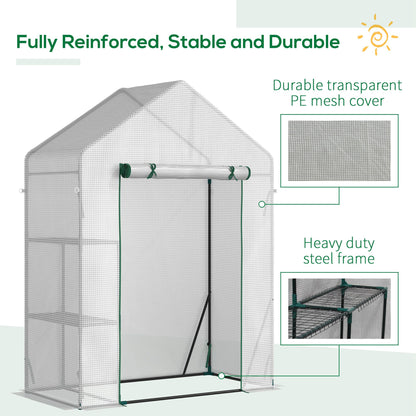 Walk In Greenhouse with 2 Tier Shelf, Portable Gardening Plant Grow House Tomato Greenhouse with Roll up Zip Panel Door