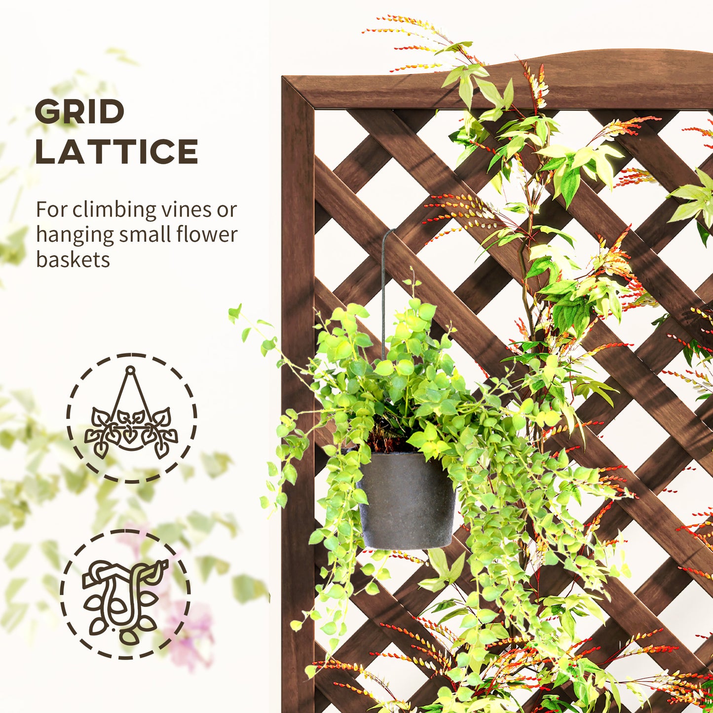 Wooden Planter with Trellis, Freestanding Raised Bed for Garden with Lattice, Outdoor Planter Box for Climbing Plants, Vines