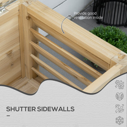 155L Outdoor Storage Box with Metal Top and Shutter Walls, Wooden Outside Tool organiser Container, for Garden, terrace
