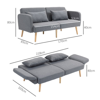 Two-Seater Click-Clack Sofa Bed, with Pillows - Grey