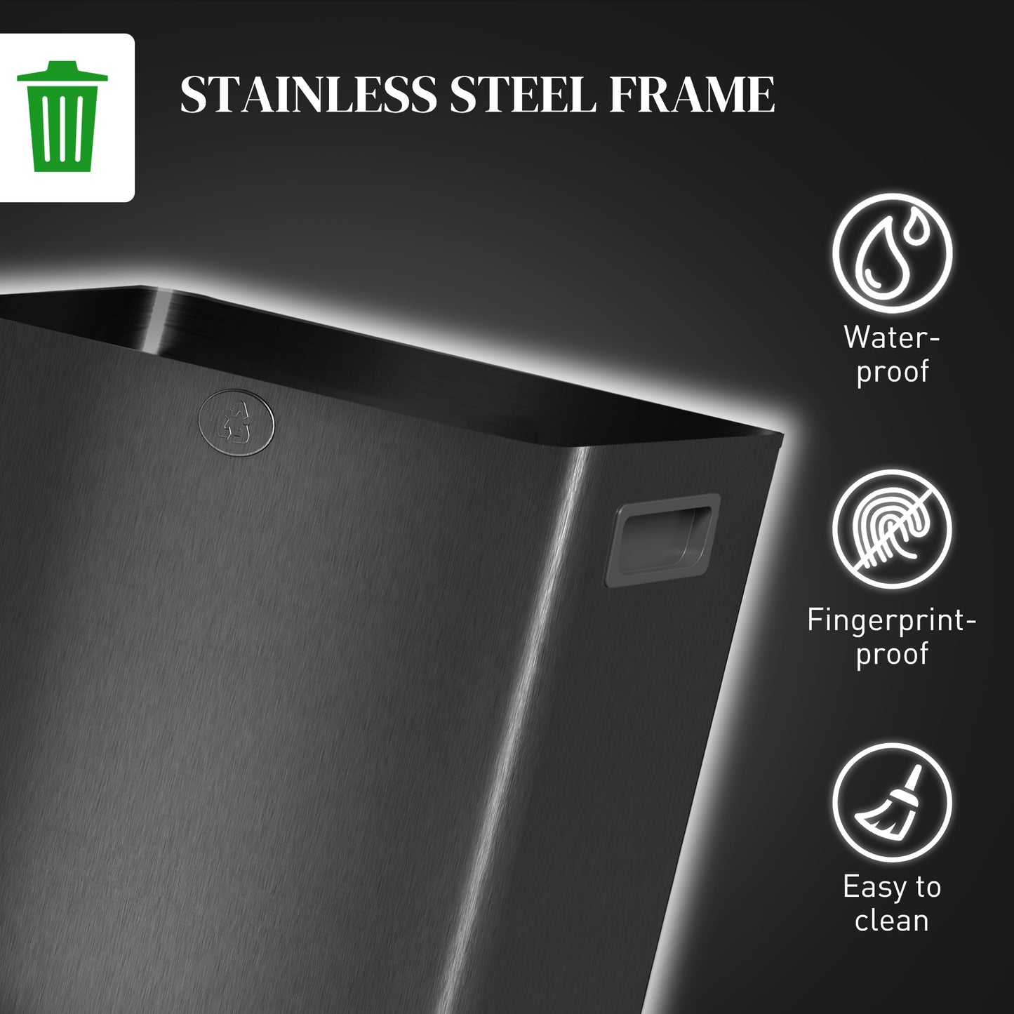 30L Dual Compartment Stainless Steel Bin, with Deodoriser Holders - Black