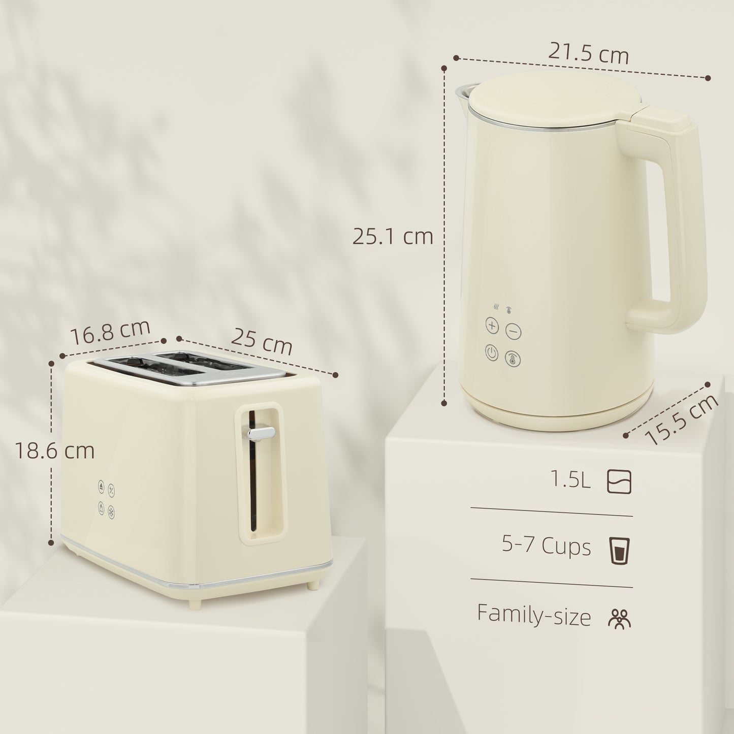 Digital Stainless Steel Kettle and Toaster Set, 1.5L 3000W Fast Boil Kettle, 2 Slice Toaster with 7 Level Browning Controls