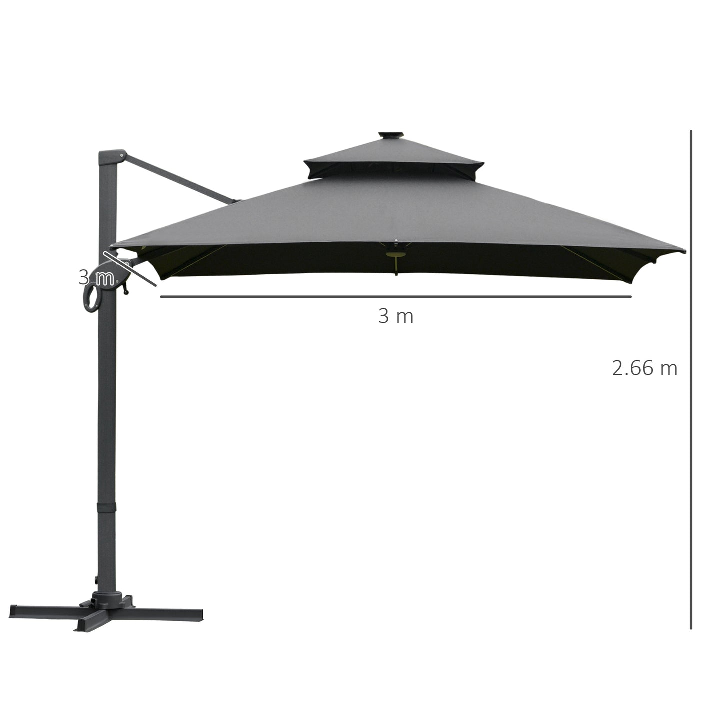 3 x 3(m) Aluminum Sun Square Canopy Top w/ Adjustable Pole Angle Dark Grey