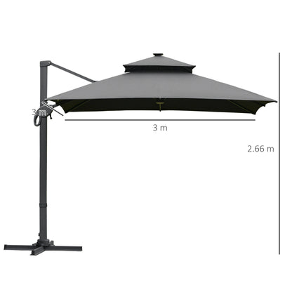 3 x 3(m) Aluminum Sun Square Canopy Top w/ Adjustable Pole Angle Dark Grey