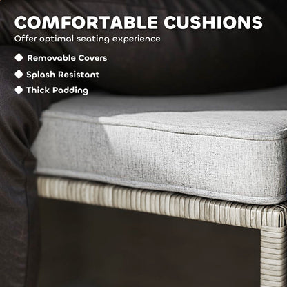 5 Piece Rattan Garden Furniture Set with Storage Table, Footstools, Cushions, Grey