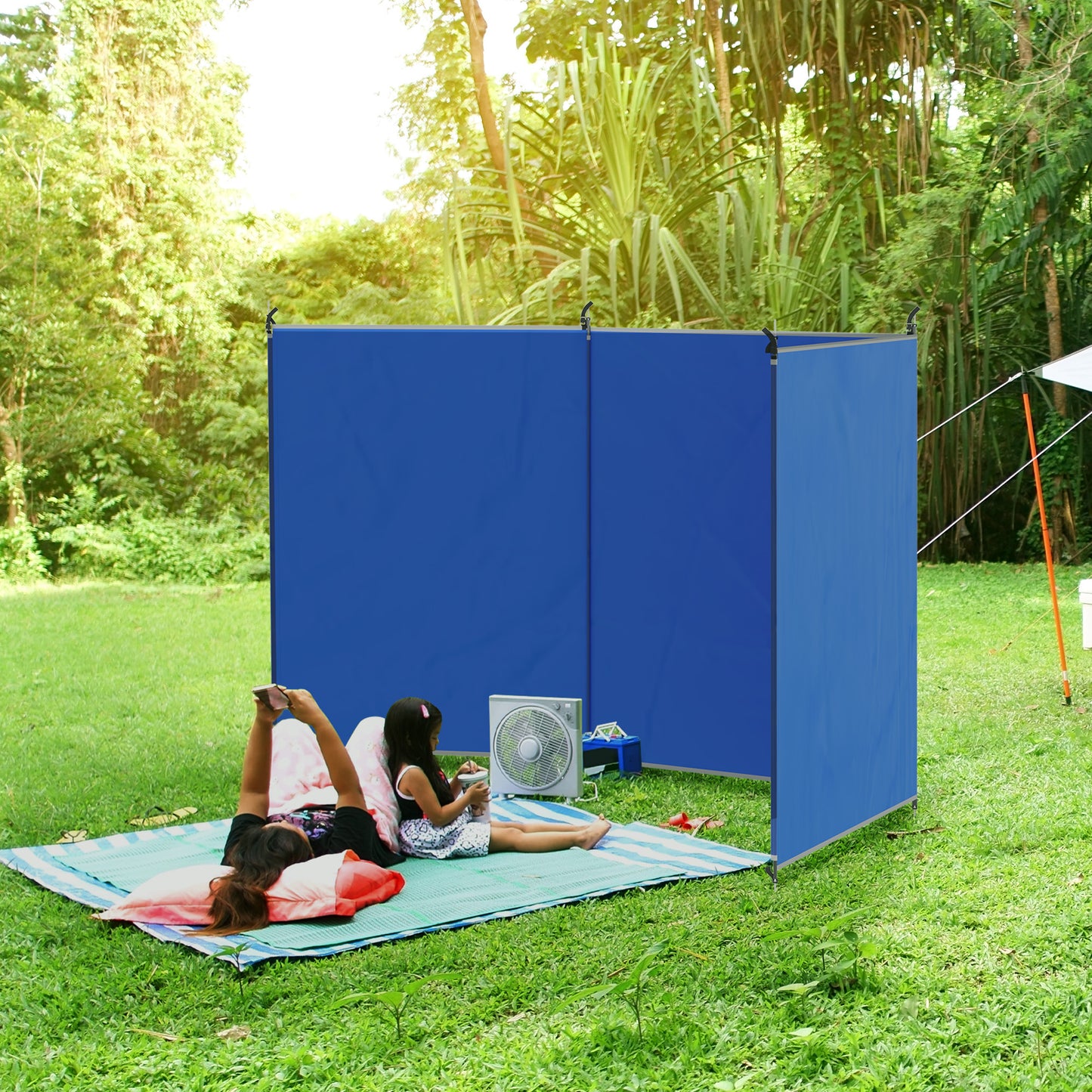 Camping Windbreak, Foldable Portable Wind Blocker w/ Carry Bag and Steel Poles, Beach Sun Screen Shelter Privacy Wall