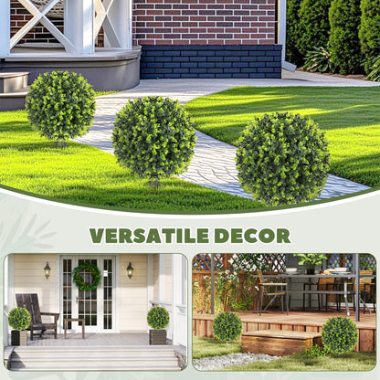 Set of 2 40 cm Artificial Boxwood Topiary Ball Bush with Integrated Ground Stake, Eucalyptus Leaves