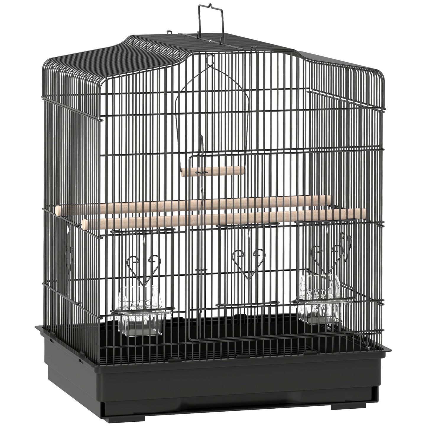 Large Metal Bird Cage with Perches, Food Bowls, Swing, for Budgies, Parakeets, Black