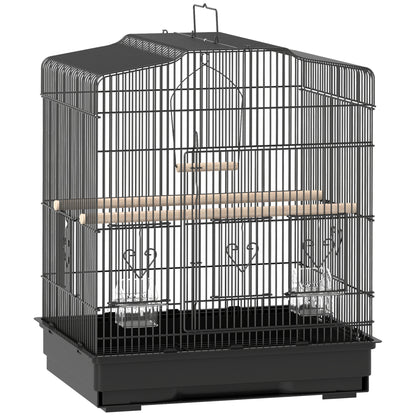Large Metal Bird Cage with Perches, Food Bowls, Swing, for Budgies, Parakeets, Black