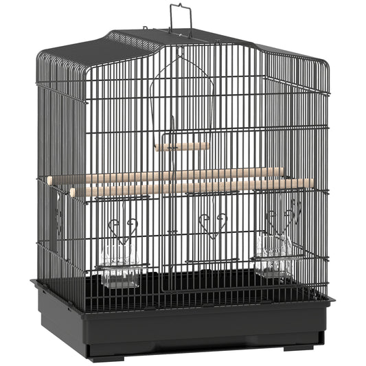 Large Metal Bird Cage with Perches, Food Bowls, Swing, for Budgies, Parakeets, Black