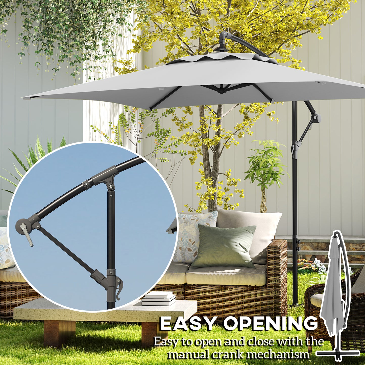 3(m) Cantilever Overhanging Parasol, with Cross Base - Light Grey
