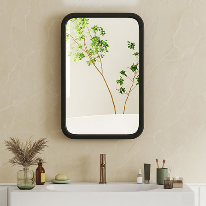 Bathroom Wall Cabinet with Tempered Mirror Metal Bathroom Mirror Cabinet with 3 Shelves Black