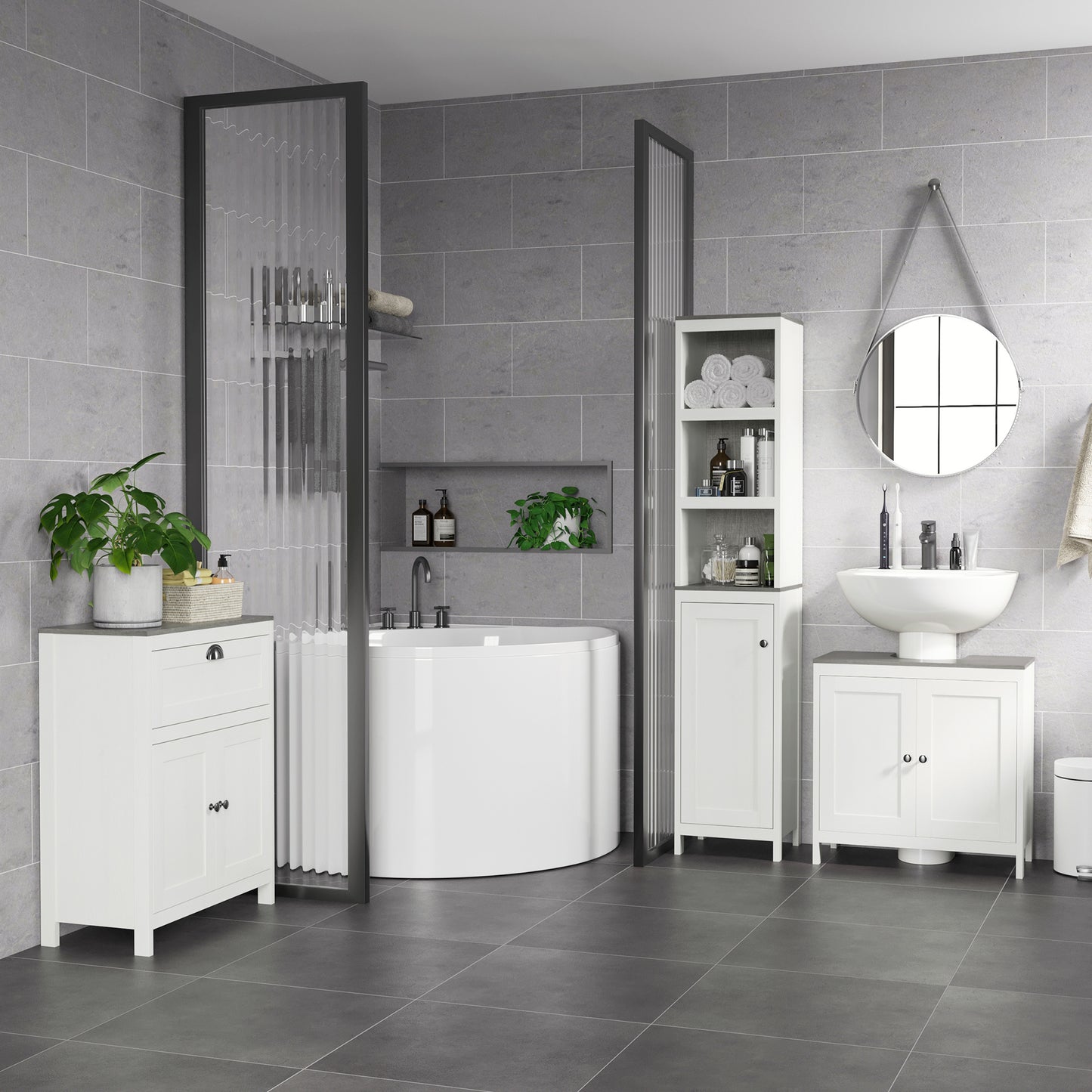 Modern Bathroom Sink Cabinet, Floor Standing Under Sink Cabinet, Freestanding Storage Cupboard with Adjustable Shelf
