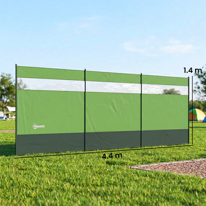 Camping Windbreaker with Clear Windows, Carry Bag and Steel Poles, for Beach Caravan Campervan, 440 x 140cm, Army Green