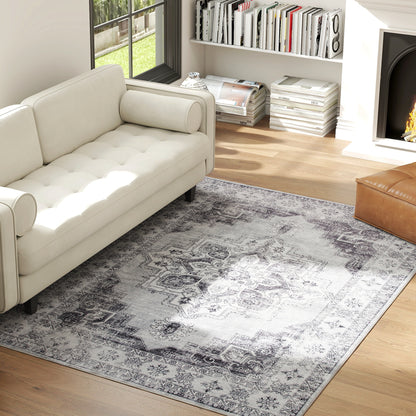 Vintage Area Rug, Non-Slip Washable Rug, Flannel Floor Carpet for Living Room, Bedroom, Dining Room, Home Office