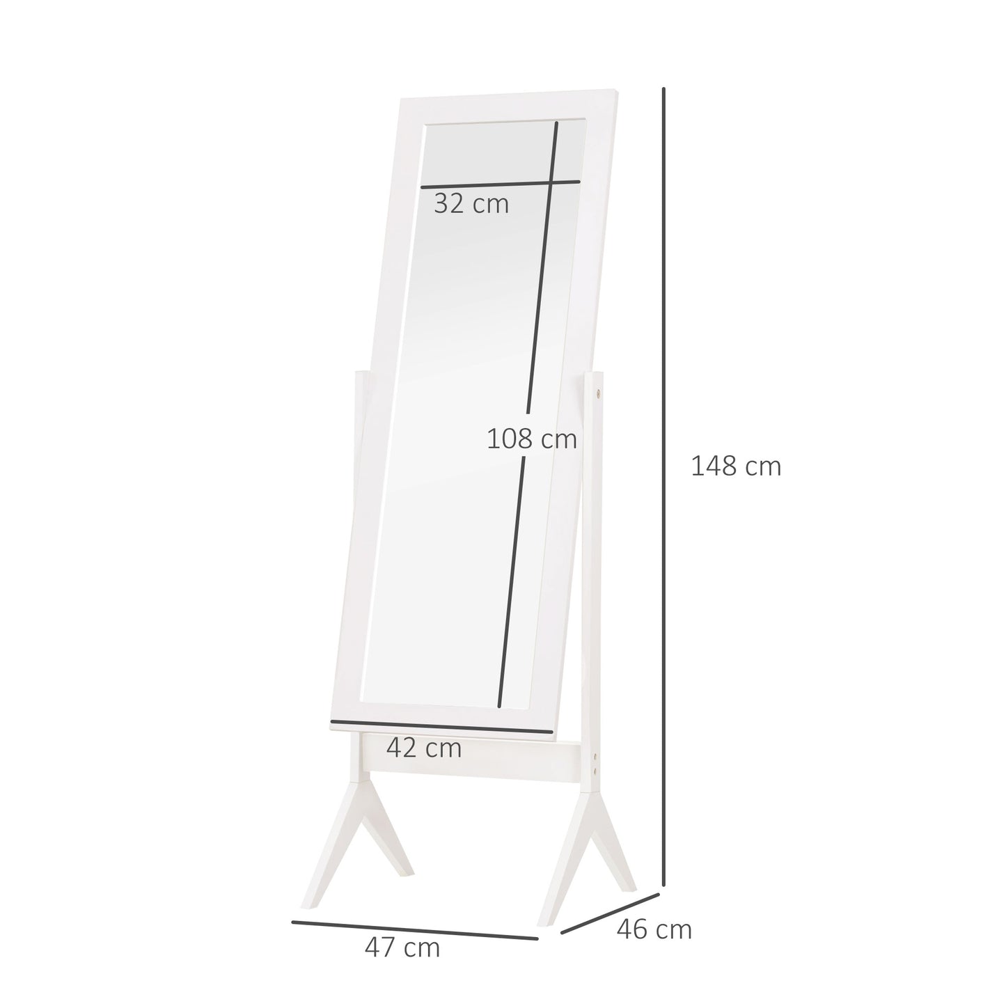 Full Length Mirror, Freestanding Adjustable Angle Dressing Mirror for Bedroom, Living Room, 148 x 47 cm, White