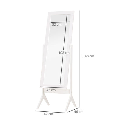 Full Length Mirror, Freestanding Adjustable Angle Dressing Mirror for Bedroom, Living Room, 148 x 47 cm, White