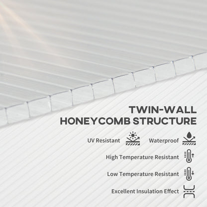 14 Pieces Polycarbonate Sheets, 121 x 61 x 0.4cm Twin-Wall Plastic Roofing Sheets, 10m² Replacement Greenhouse Panels