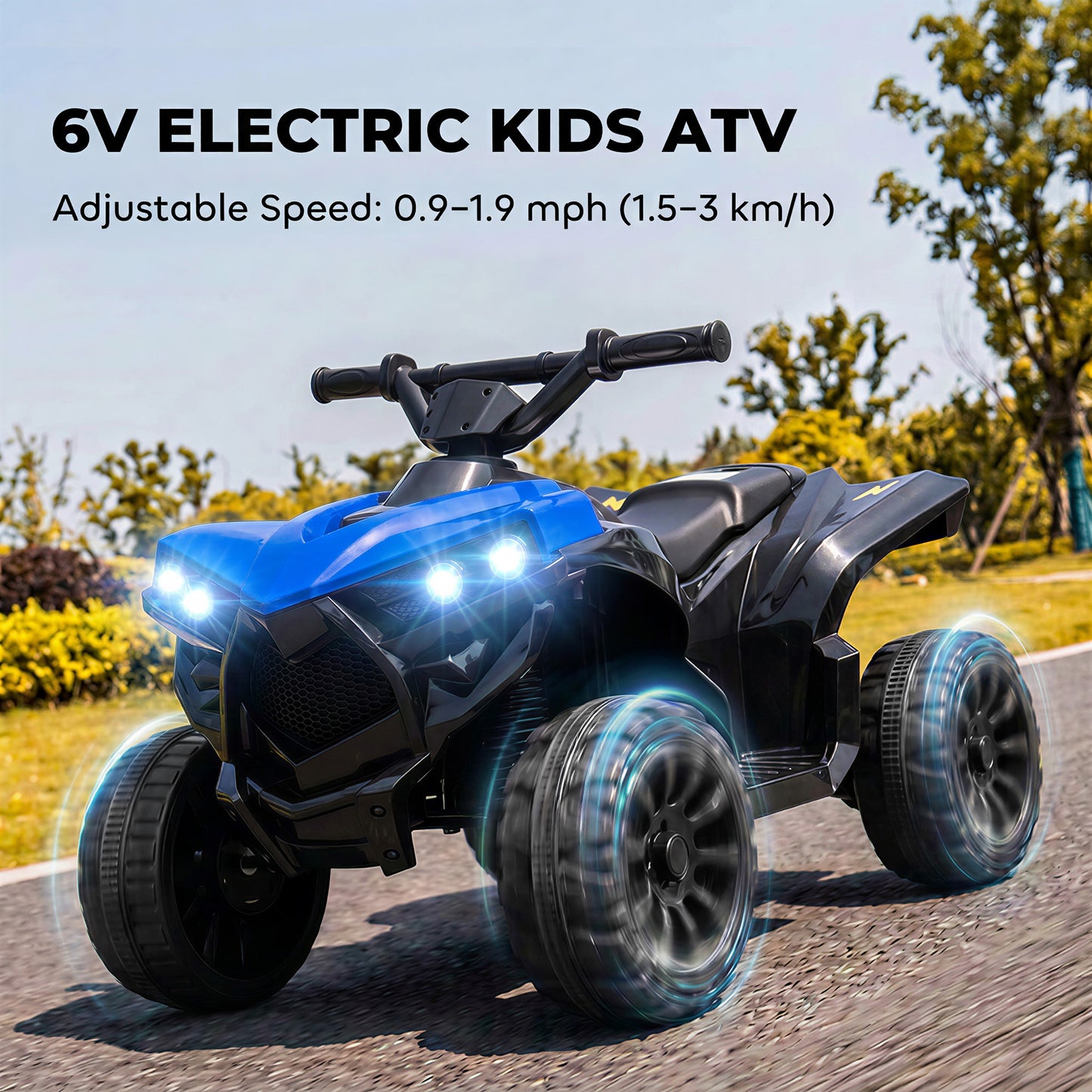 6V Kids ATV, 4 Wheeler Electric Ride on Car with Music and LED Headlights, for Ages 18-56 Months Boys and Girls, Blue