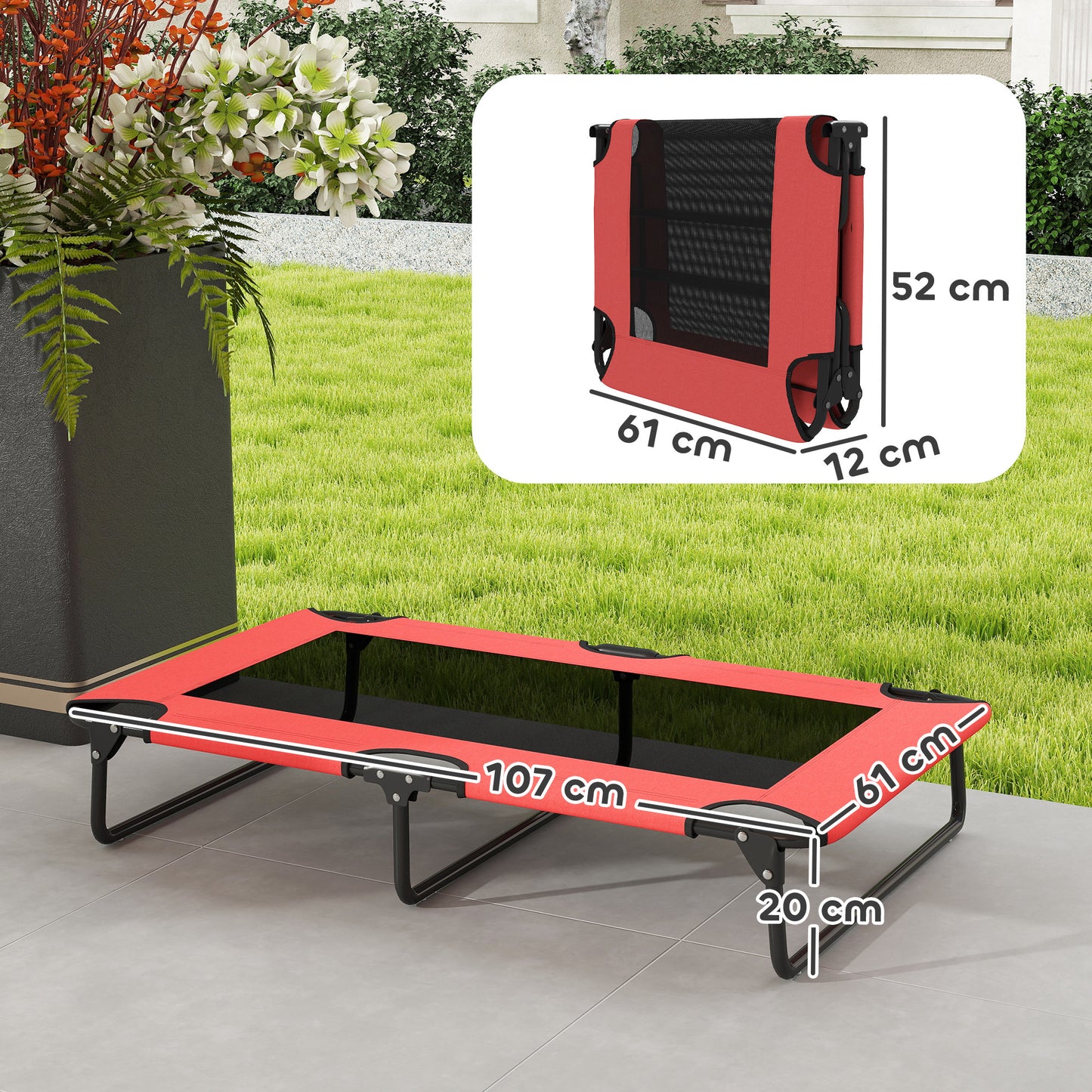 Portable Raised Dog Bed, Elevated Pet Cot with Breathable Mesh for Indoor Outdoor, for Large Dogs, Red
