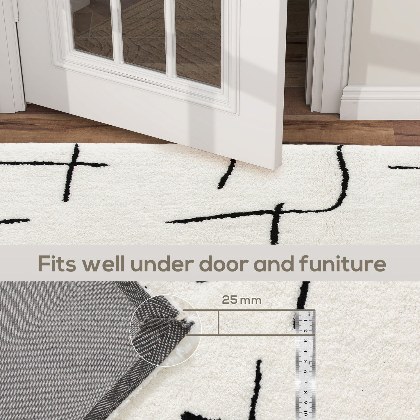 Modern Fluffy Area Rug, Geometric Pattern Washable Rug, Soft High Pile Floor Carpet for Living Room, Bedroom, Dining Room