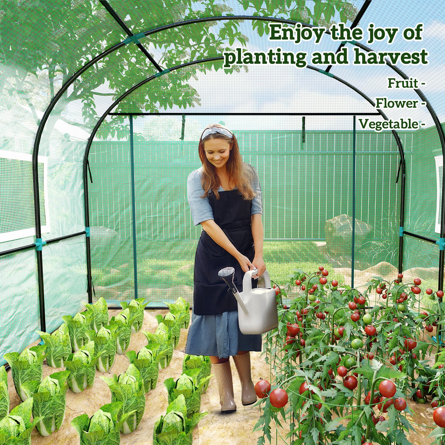 300 x 300cm Walk-In Polytunnel Greenhouse - Green