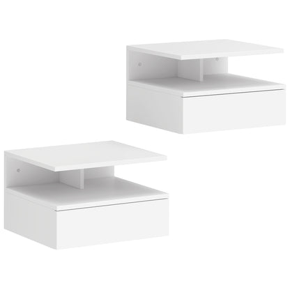 Set of Two Floating Bedside Tables - White