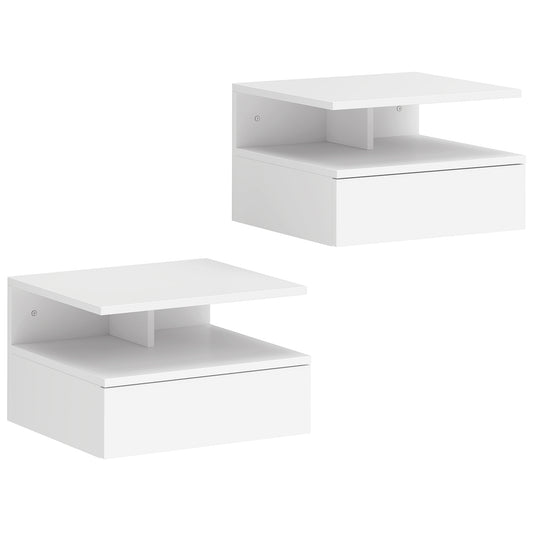 Set of Two Floating Bedside Tables - White