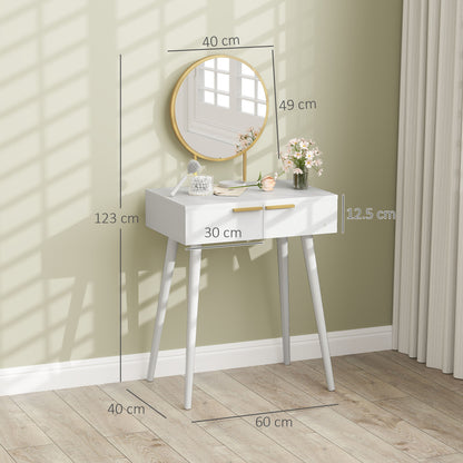 Elegant Dressing Table, with Round Mirror, 60 x 40 x 123 cm - White