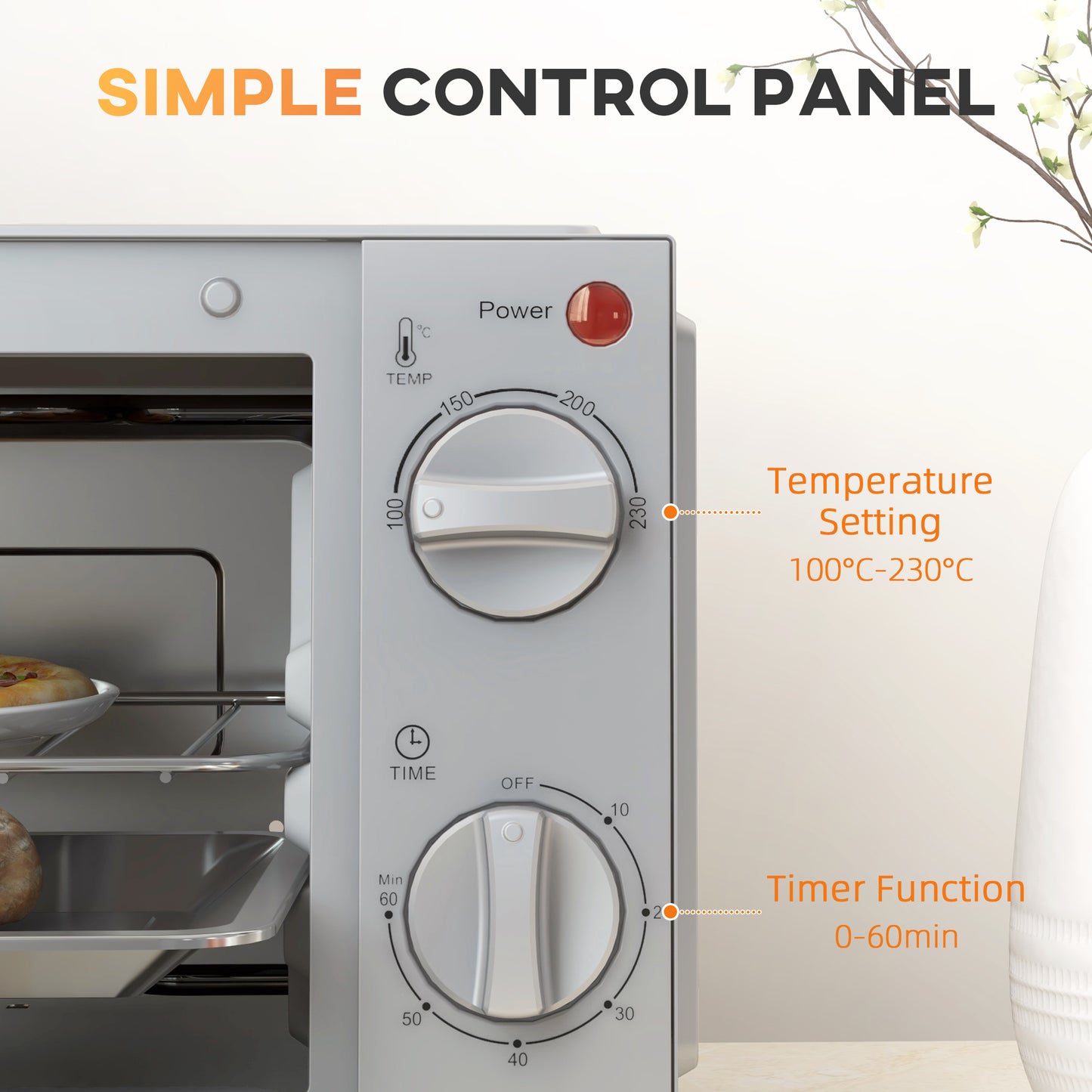 Mini Oven, 9L Countertop Electric Grill, Toaster Oven with Adjustable Temperature, Timer