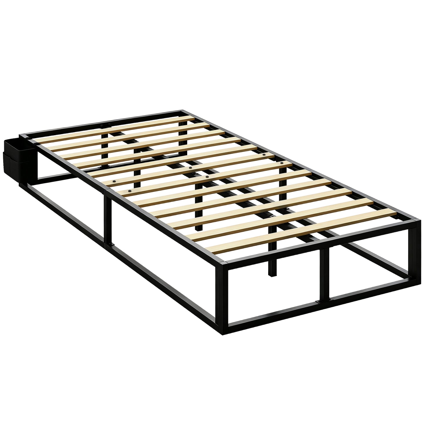 12 Slats Metal Platform Bed Frame, 3ft Single Bed Frame with Storage Bag and Anti-Slip Pads, Black